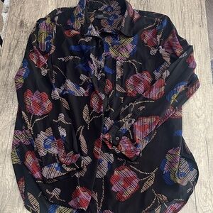 Floral Patterned Black Women's Shirt